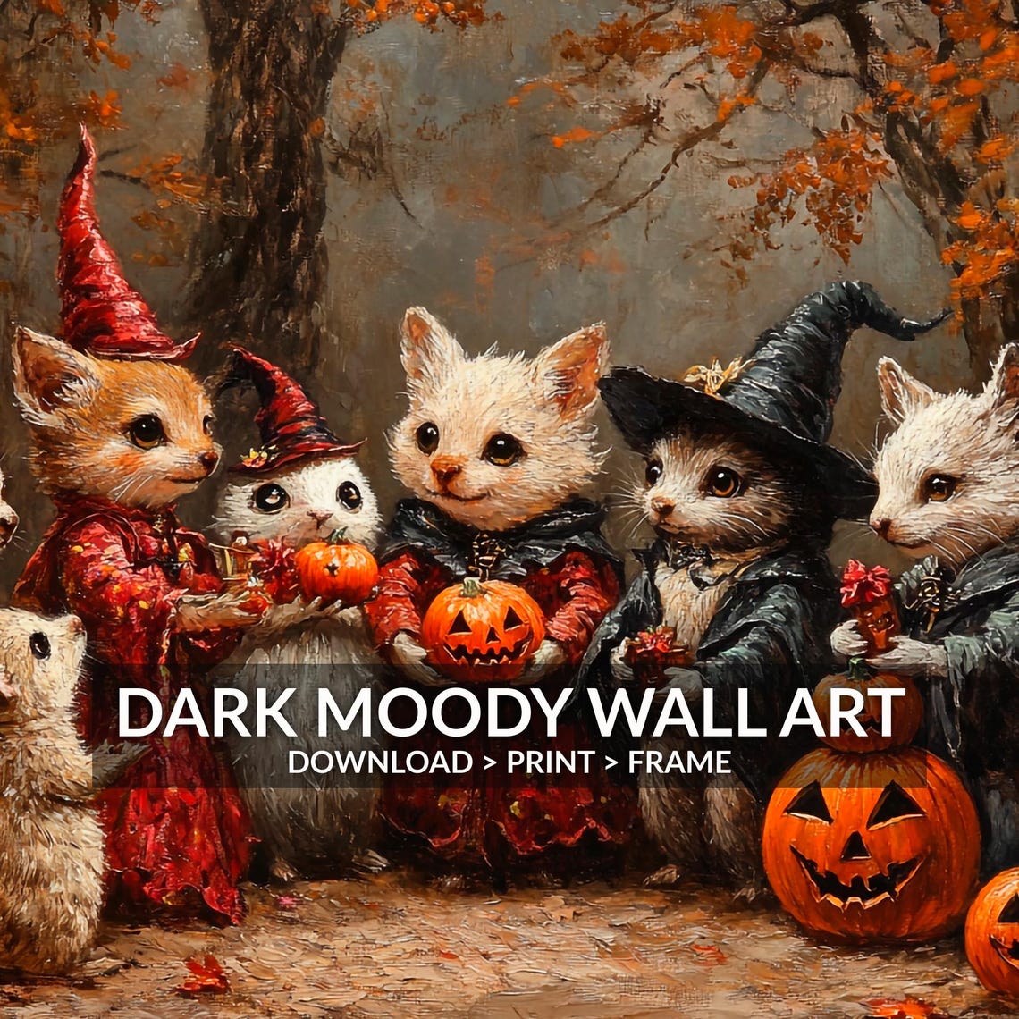 Costumed Mice with Pumpkins Halloween Trick or Treat Group Art Poster - Image 5