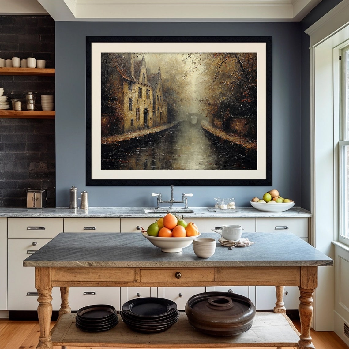 Dark And Moody French Cityscape Painting Fall Dark Cottagecore Art Rustic Wall Decor - Image 5