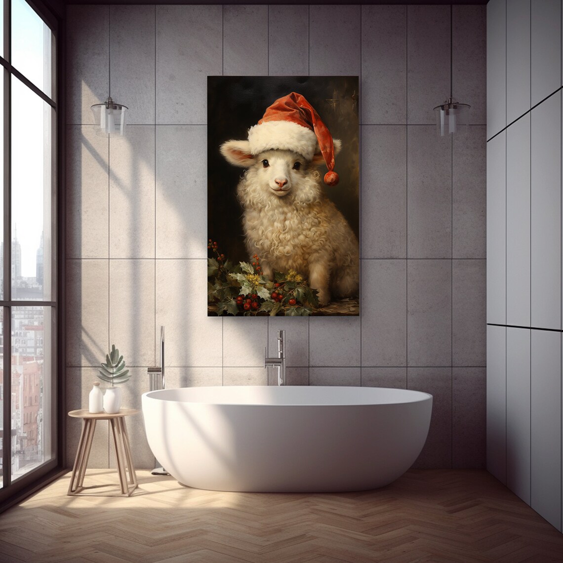 Antique Christmas Sheep Painting Print, Victorian Vintage - Image 2