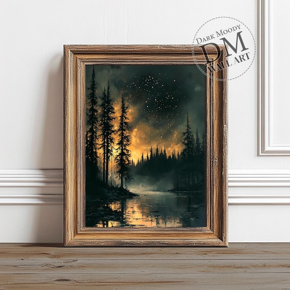 Mystic Forest Night Wall Art Moody Gothic Landscape Print