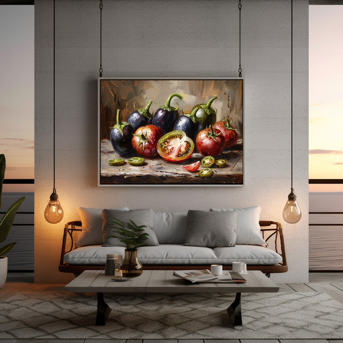 Tomato Eggplant Kitchen Still Life Rustic Vegetable Painting Poster - Image 2