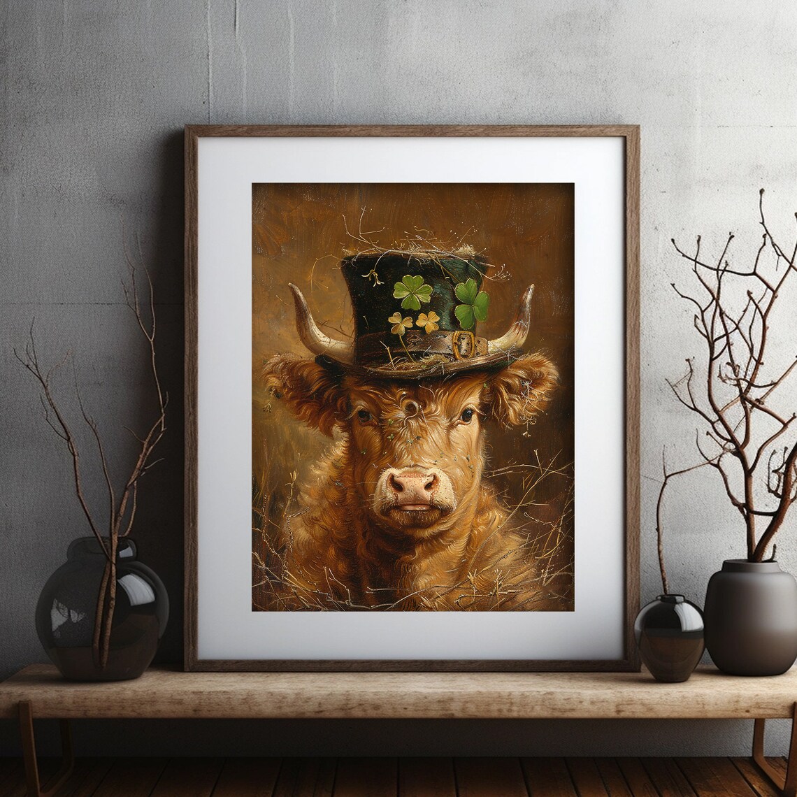 Highland Cow Wearing Leprechaun Hat With Shamrocks Irish St Patricks Day Poster - Image 6