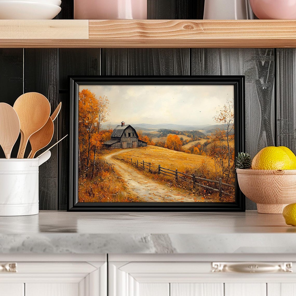 Old Gray Barn Dirt Road Golden Autumn Fields Fall Landscape Poster - Image 4