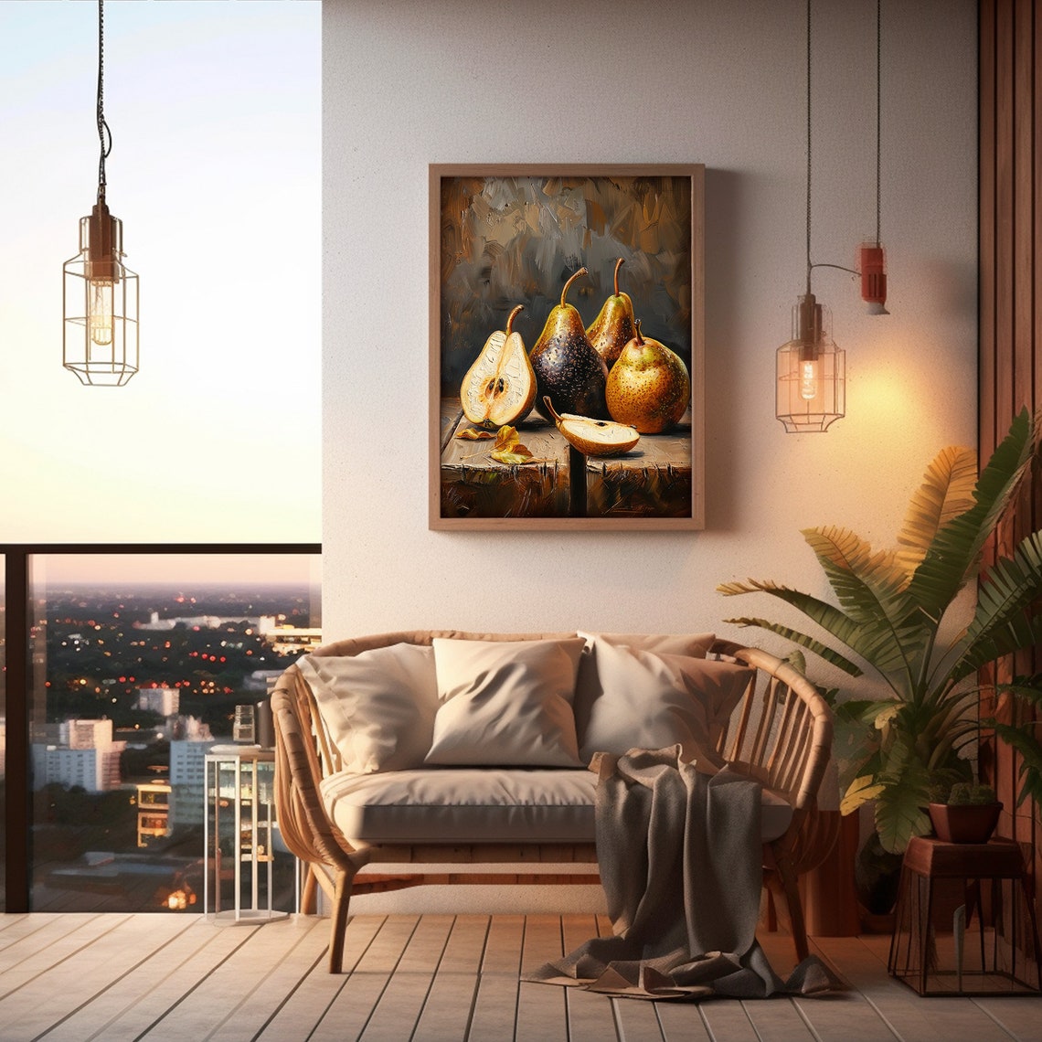 Pear Painting Dark Moody Art Kitchen Fruit Still Life Print Wall Art - Image 4