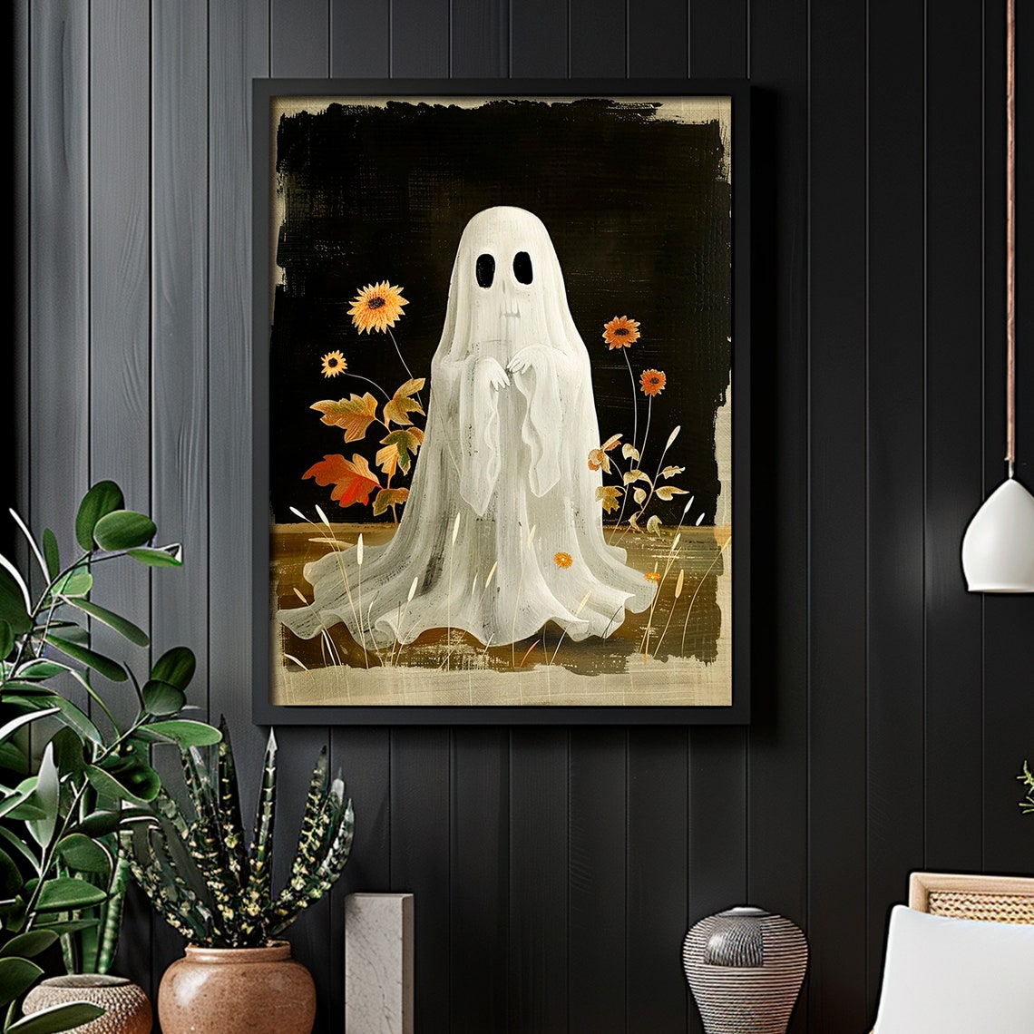 Ghost Among Sunflowers Autumn Painting Dark Background Floral Poster - Image 4