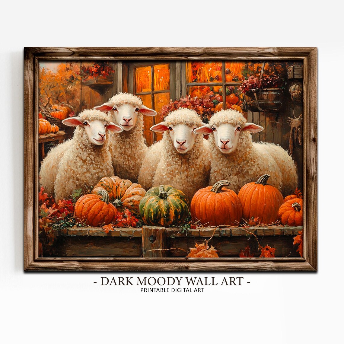 Sheep And Pumpkins Farm Stand Autumn Harvest Painting Wall Art