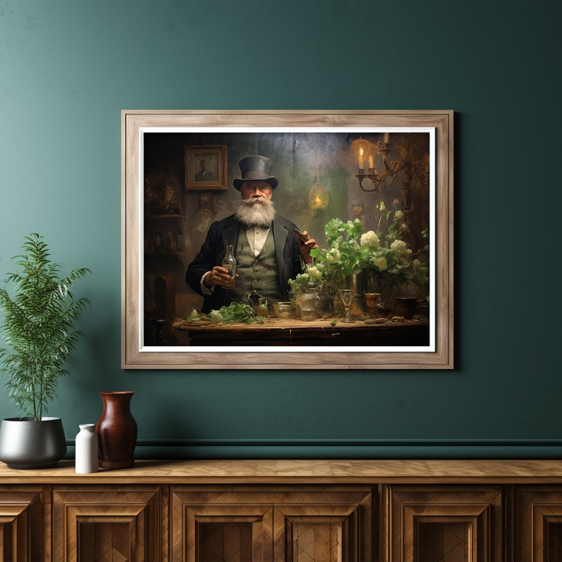 Victorian Gentleman Top Hat Pub Table Shamrocks Moody Irish Poster - Image 5