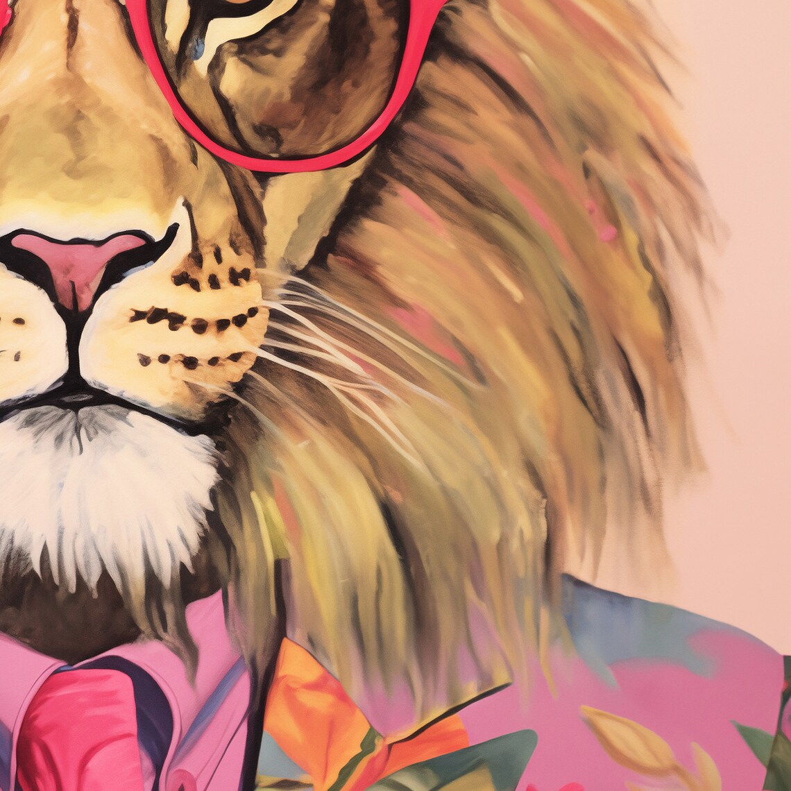 Lion Art Print, Preppy Maximalist Animal Decor
