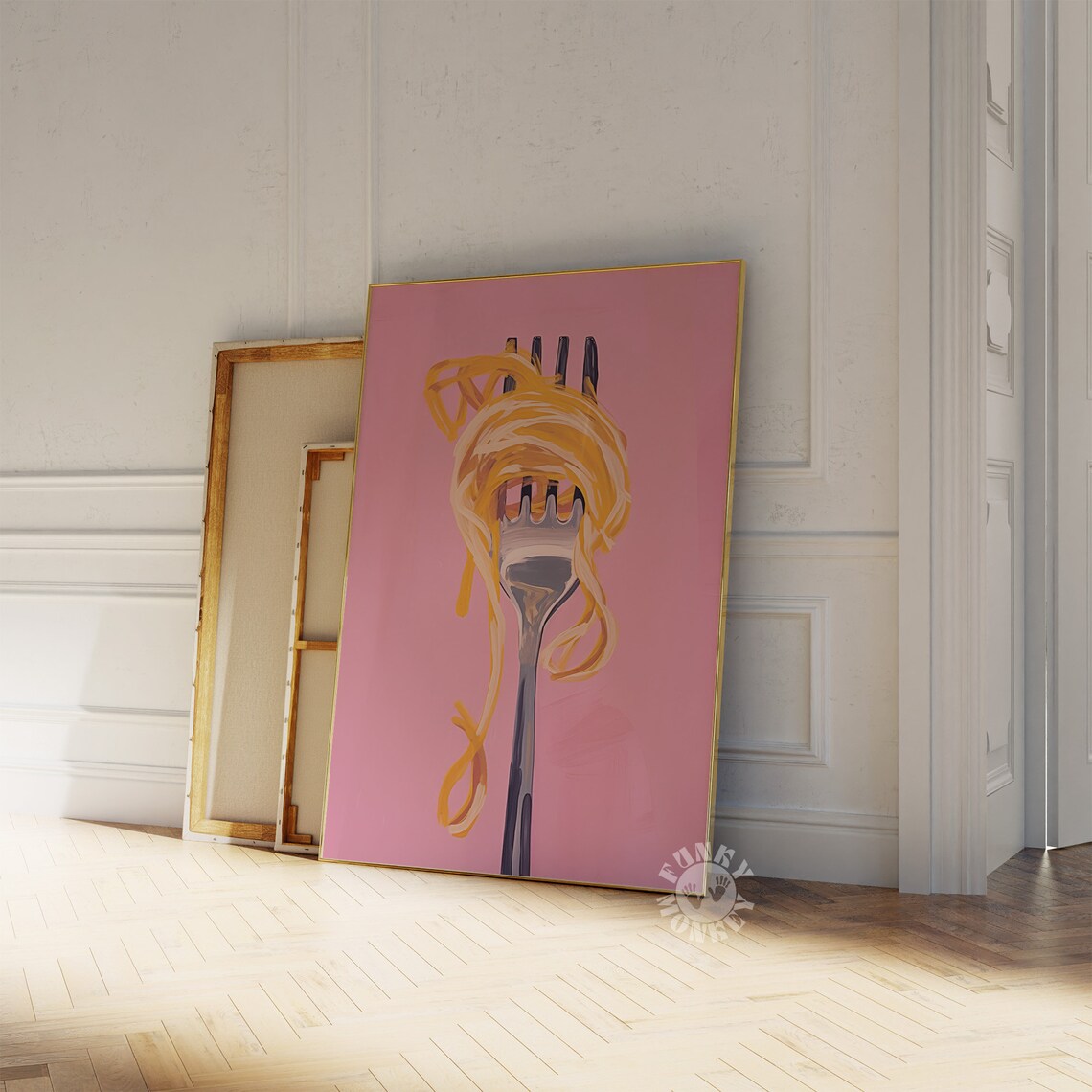 Pink Kitchen Pasta Art Print, Aesthetic Decor