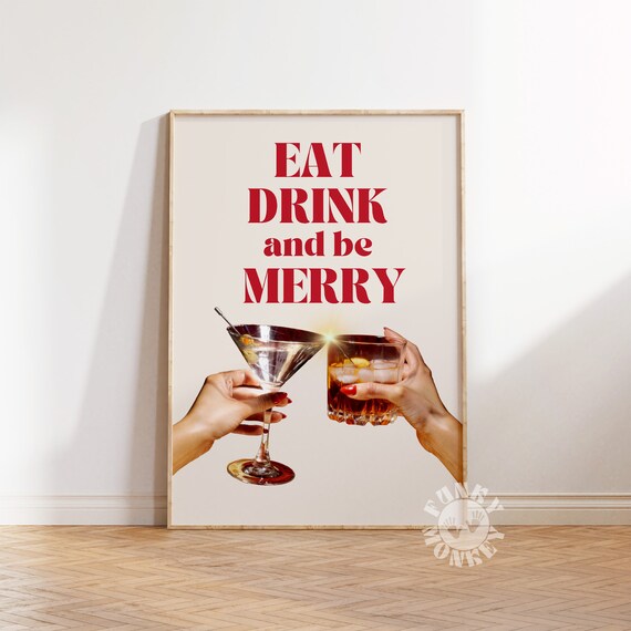 Holiday Bar Cart Christmas Cocktail Art Print