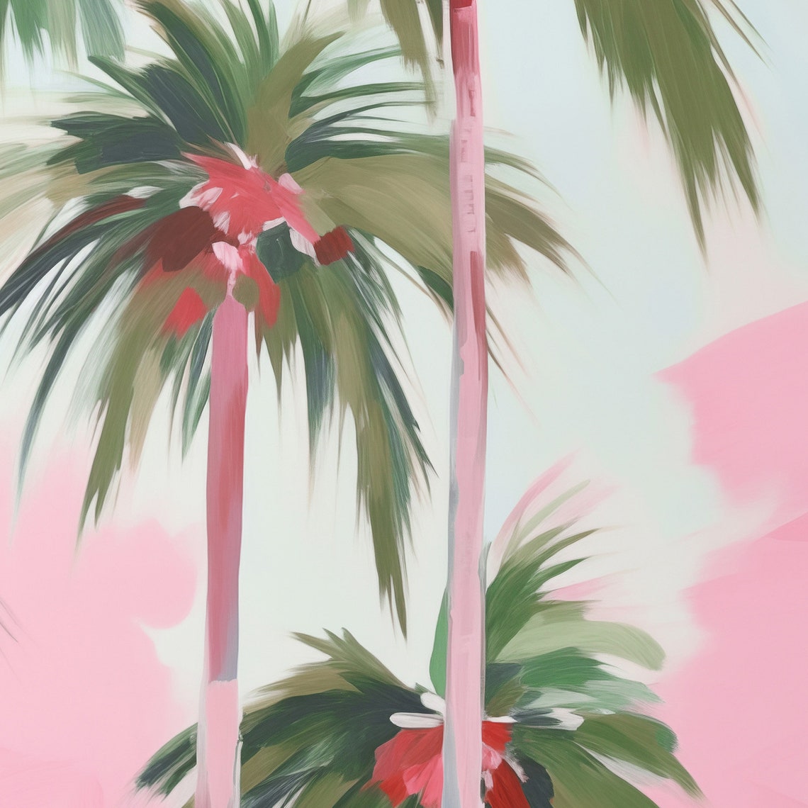 Pink Palm Trees Watercolor Tropical Summer Painting Beachy Poster
