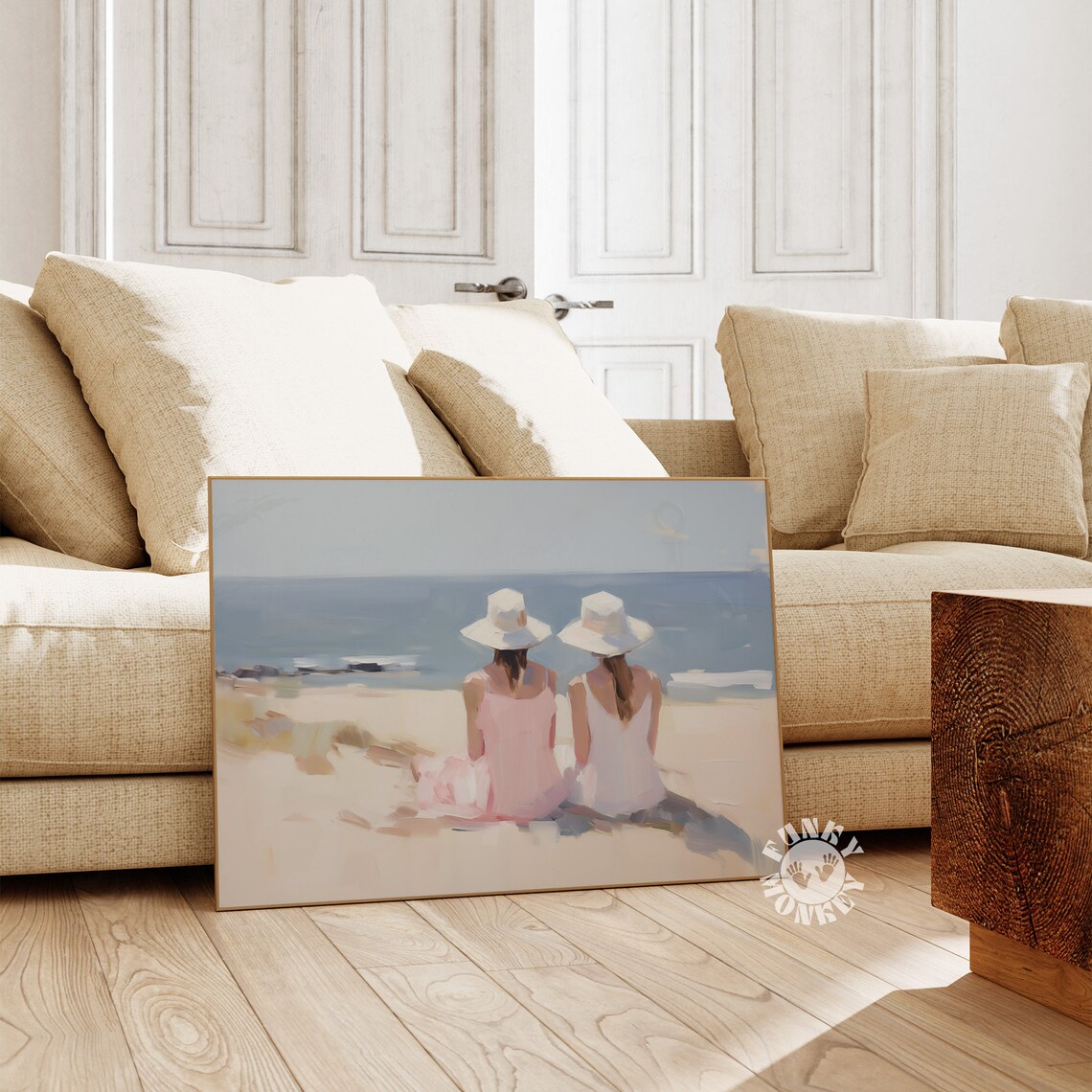 Two Best Friends On The Beach In Sun Hats Summer Friendship Painting Poster