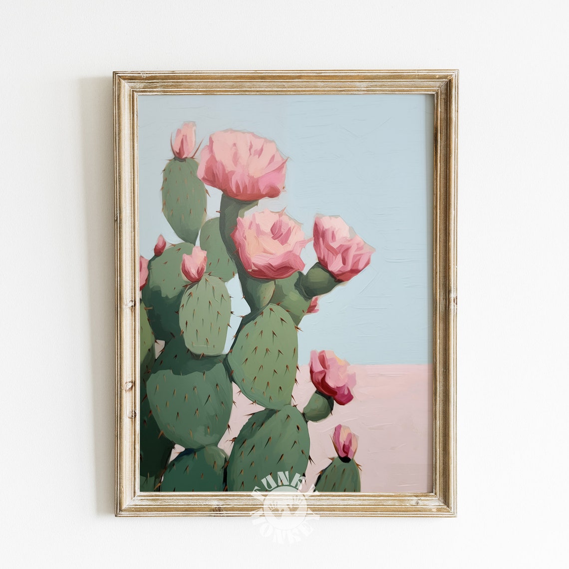 Pink Blooming Prickly Pear Cactus Pastel Western Desert Art Poster