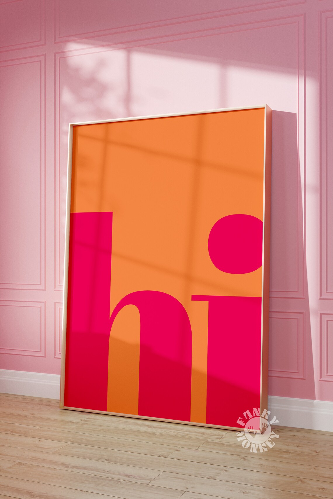 Hi Poster Print, Pink Orange Preppy Typography - Image 3