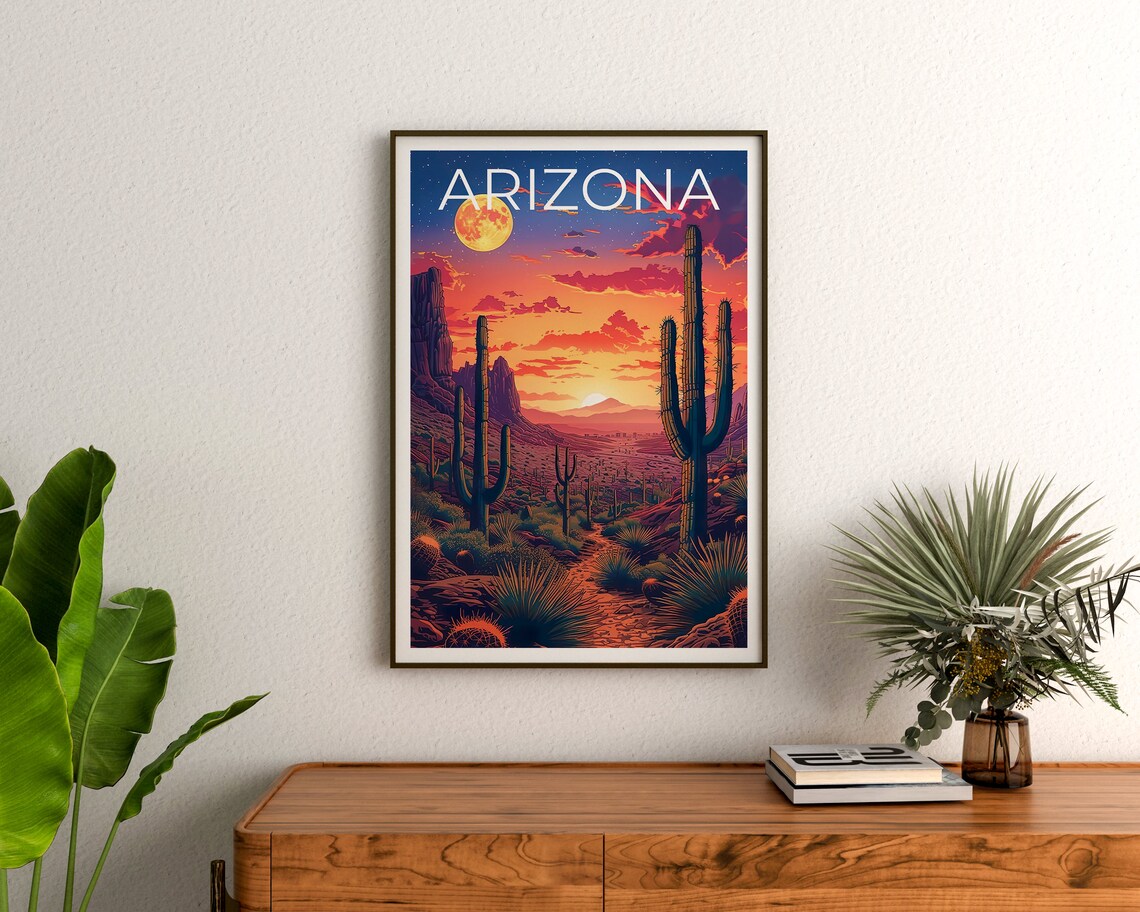 Arizona Travel Poster, Desert Cactus Art Print - Image 3