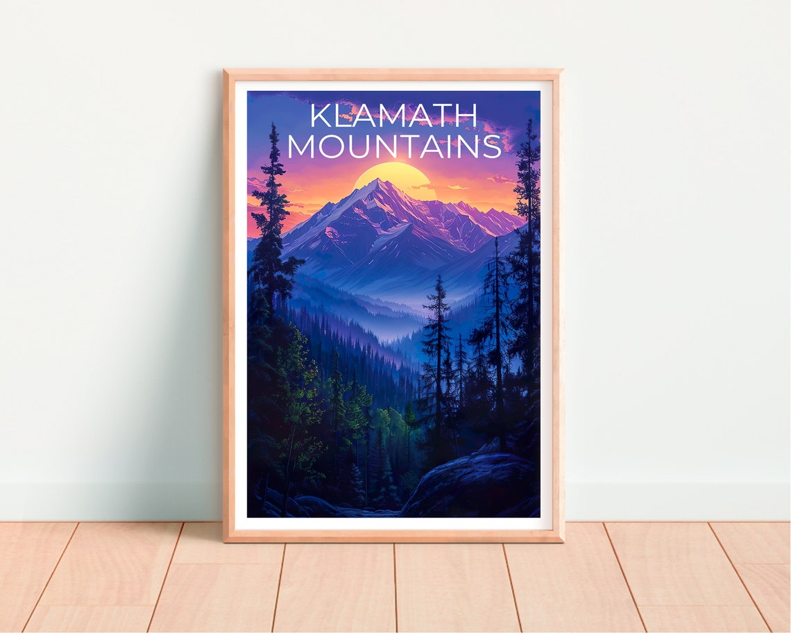 Klamath Mountains California Sunset Peak Pine Forest Golden Sun Poster - Image 4