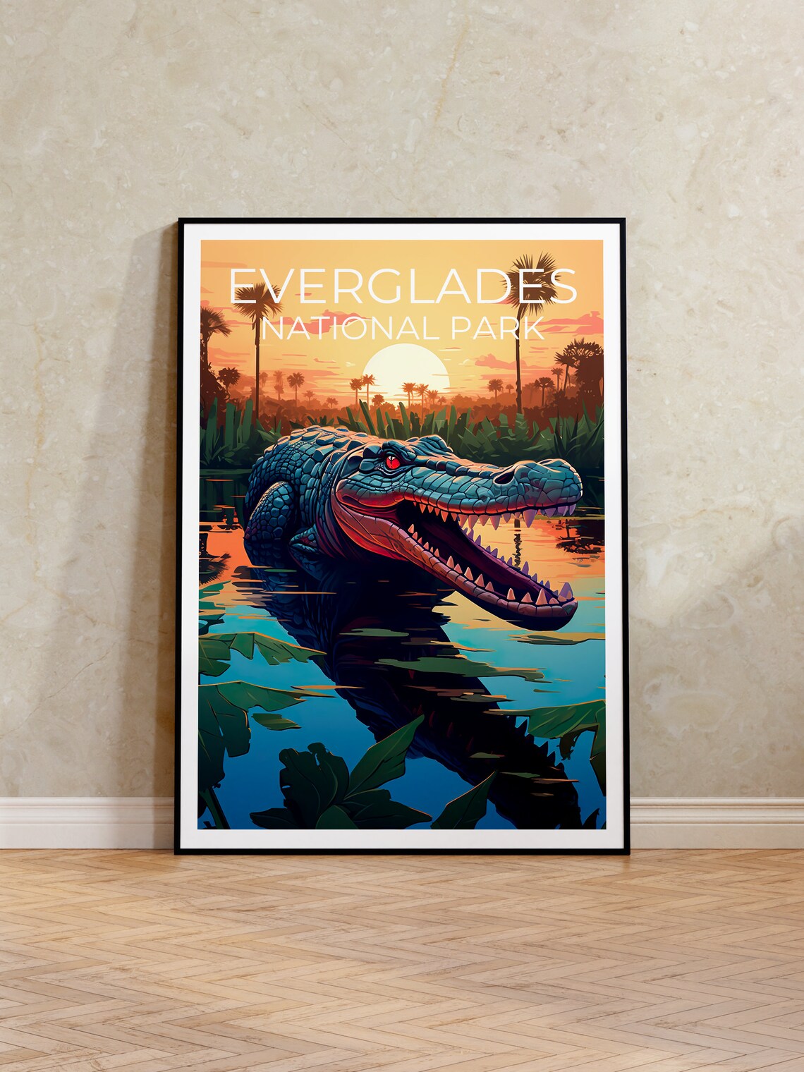Everglades National Park Alligator Sunrise Wetlands Travel Poster