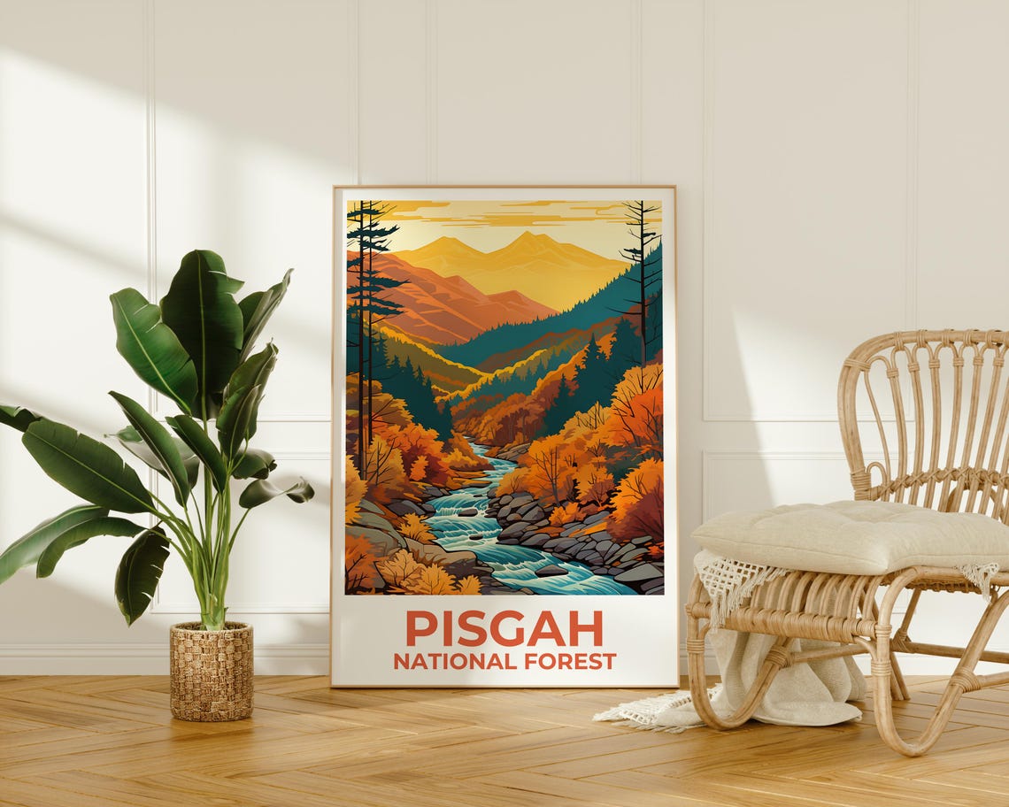 Pisgah National Forest Autumn Valley River Golden Peaks Travel Poster - Image 2