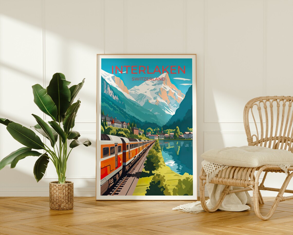 Switzerland Travel Poster, Interlaken Mountain Art - Image 2