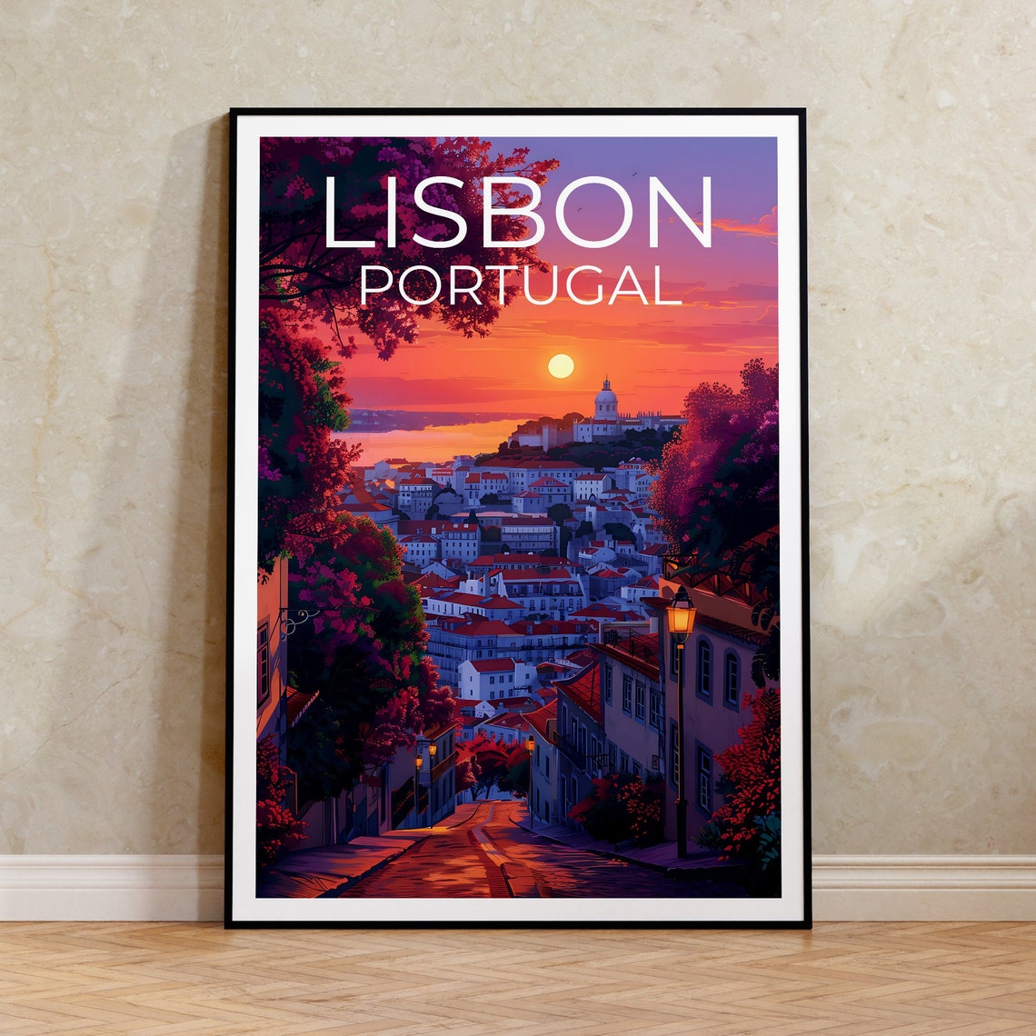 Lisbon Portugal Alfama Old Town Sunset Rooftops Riverside View Poster