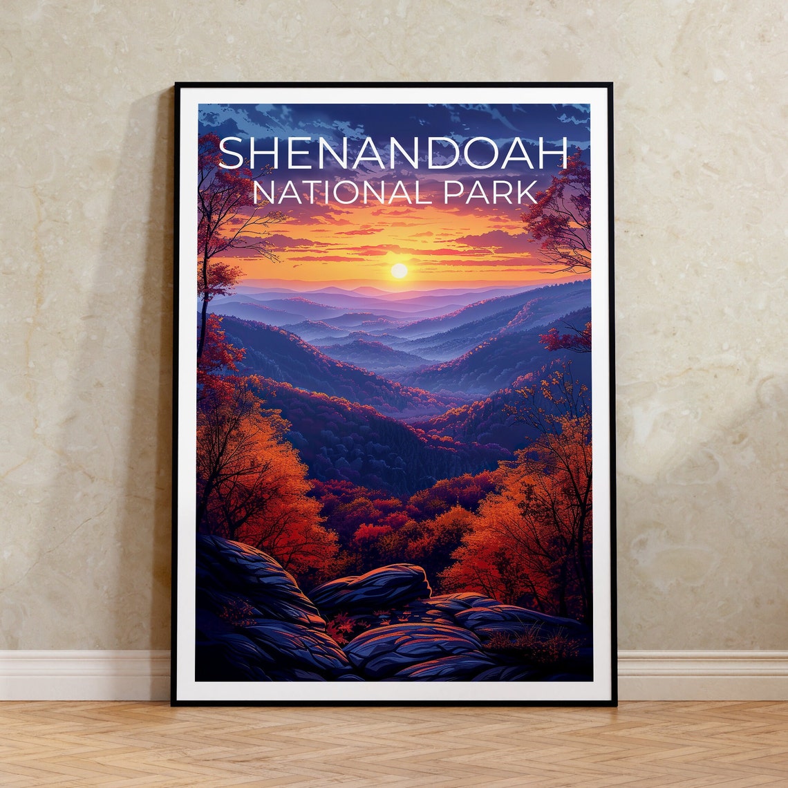 Shenandoah National Park Autumn Sunset Blue Ridge Hills Travel Poster