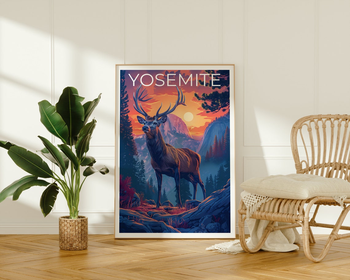 Yosemite National Park Elk at Sunset Half Dome Granite Poster - Image 2
