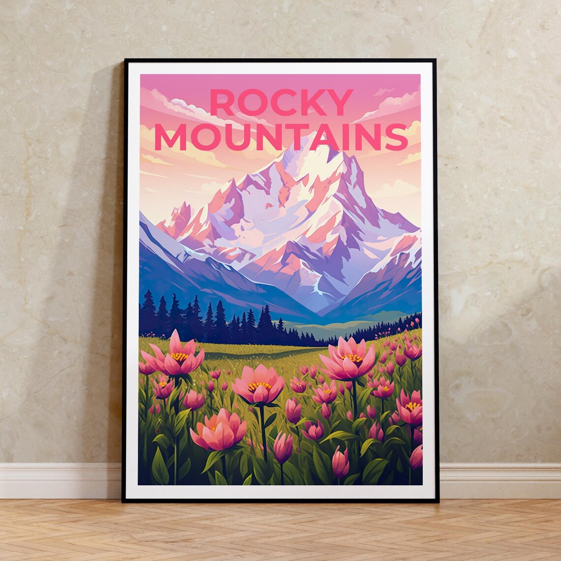 Rocky Mountains Travel Poster, Mountain Landscape Art Print