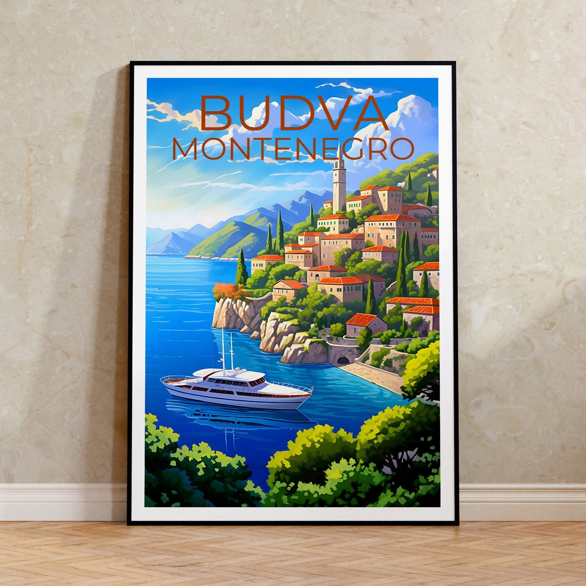 Budva Montenegro Cliffside Old Town Yacht Harbor View Poster