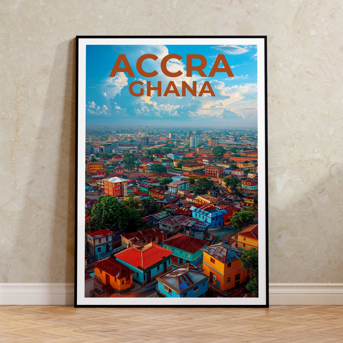 Accra Ghana Cityscape Colorful Rooftops West Africa City Poster