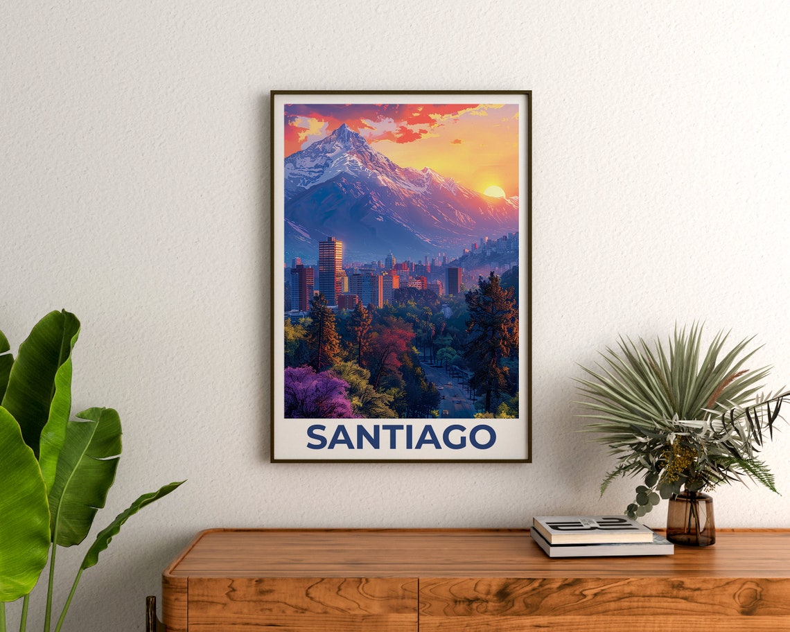 Santiago Chile City Skyline Sunset Andes Mountains View Poster - Image 3