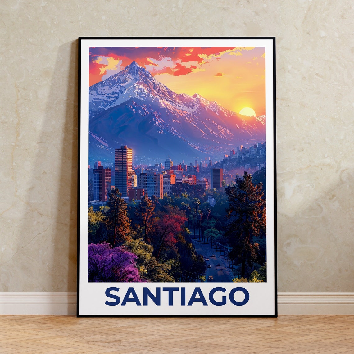 Santiago Chile City Skyline Sunset Andes Mountains View Poster