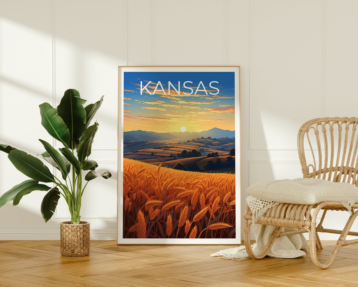Kansas Travel Poster, Plains and Cornfields Art - Image 3