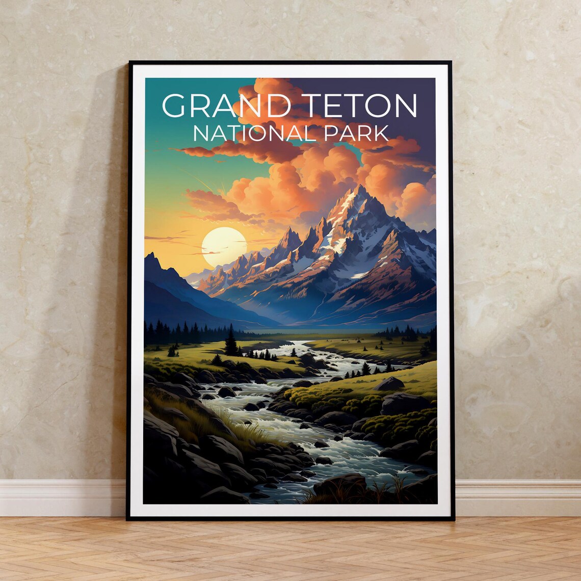 Grand Teton Travel Poster, Wyoming Landscape Art Print