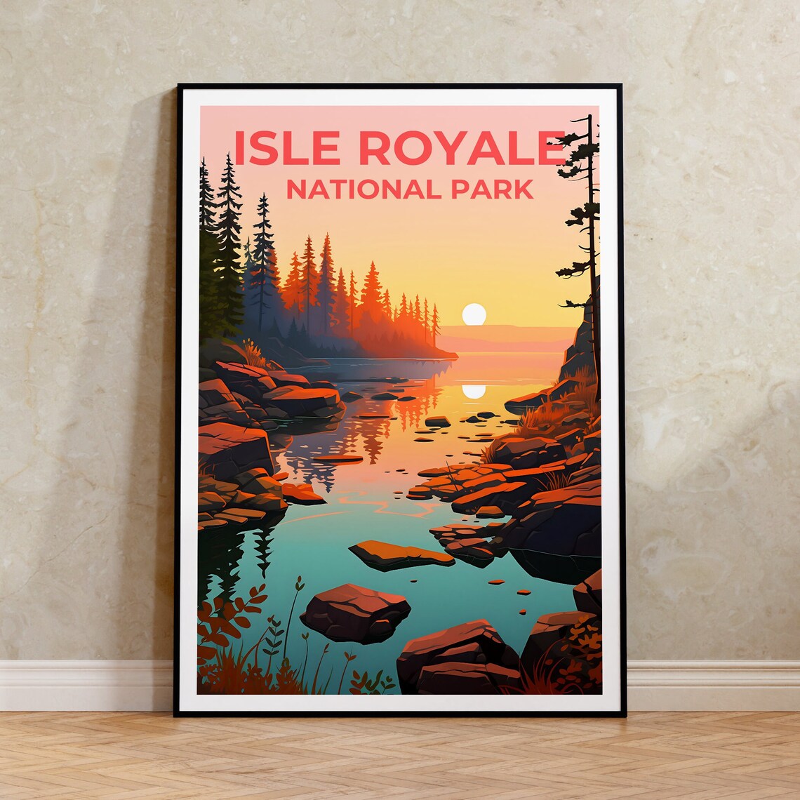 Isle Royale Travel Poster, Michigan Landscape