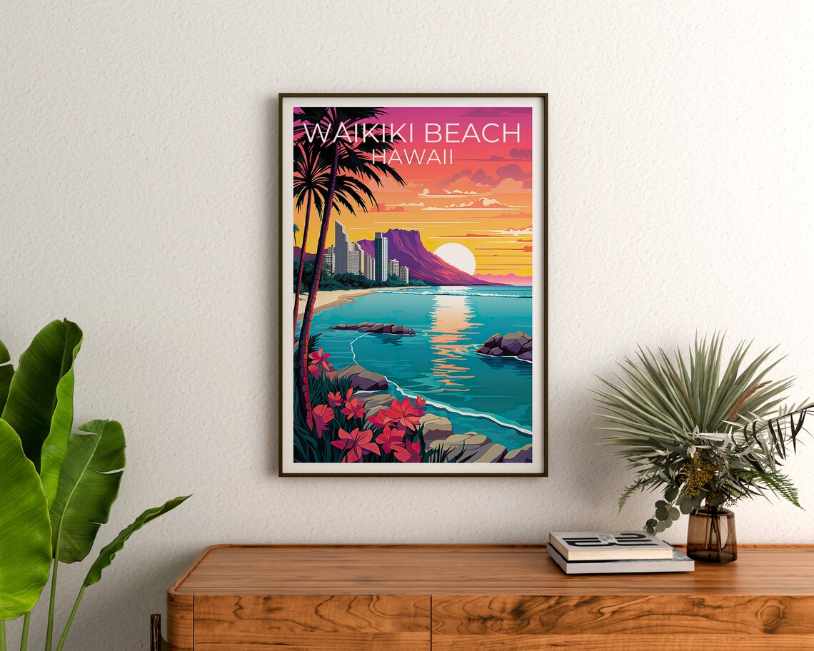 Waikiki Beach Travel Poster, Honolulu Hawaii Art - Image 3