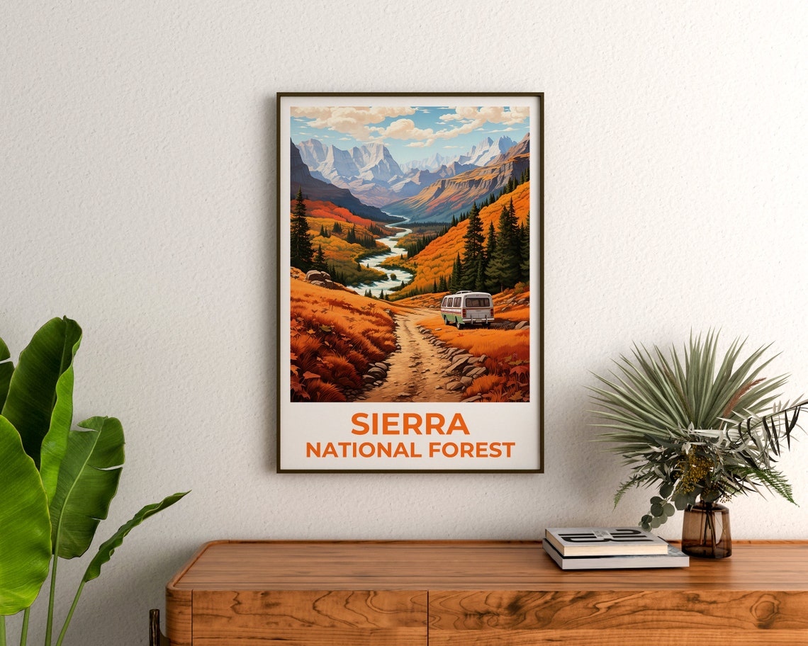 Sierra National Forest Autumn Valley River Van Mountain View Poster - Image 3