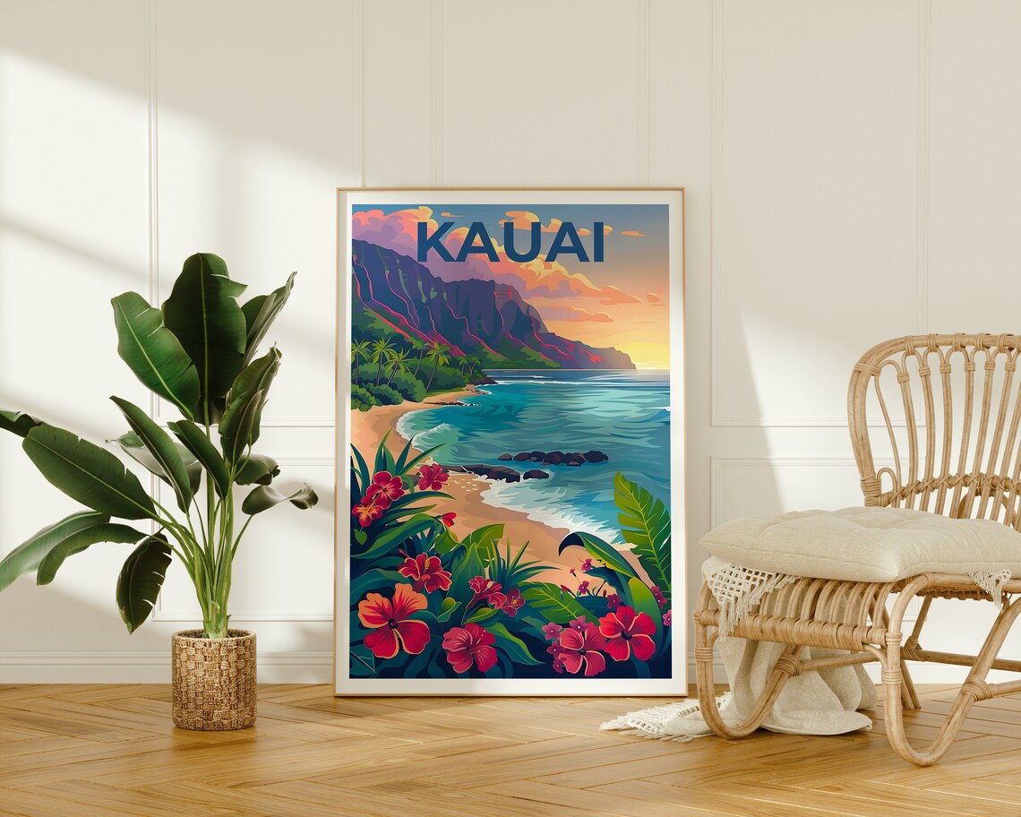 Kauai Travel Poster, Hawaii Coast Art Print - Image 2
