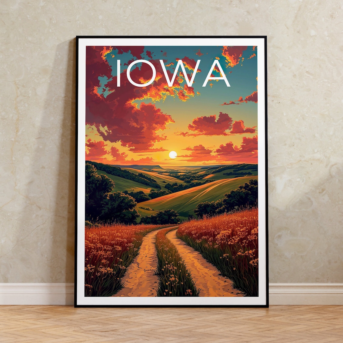 Iowa Travel Poster, Midwest Regional Wall Art Print