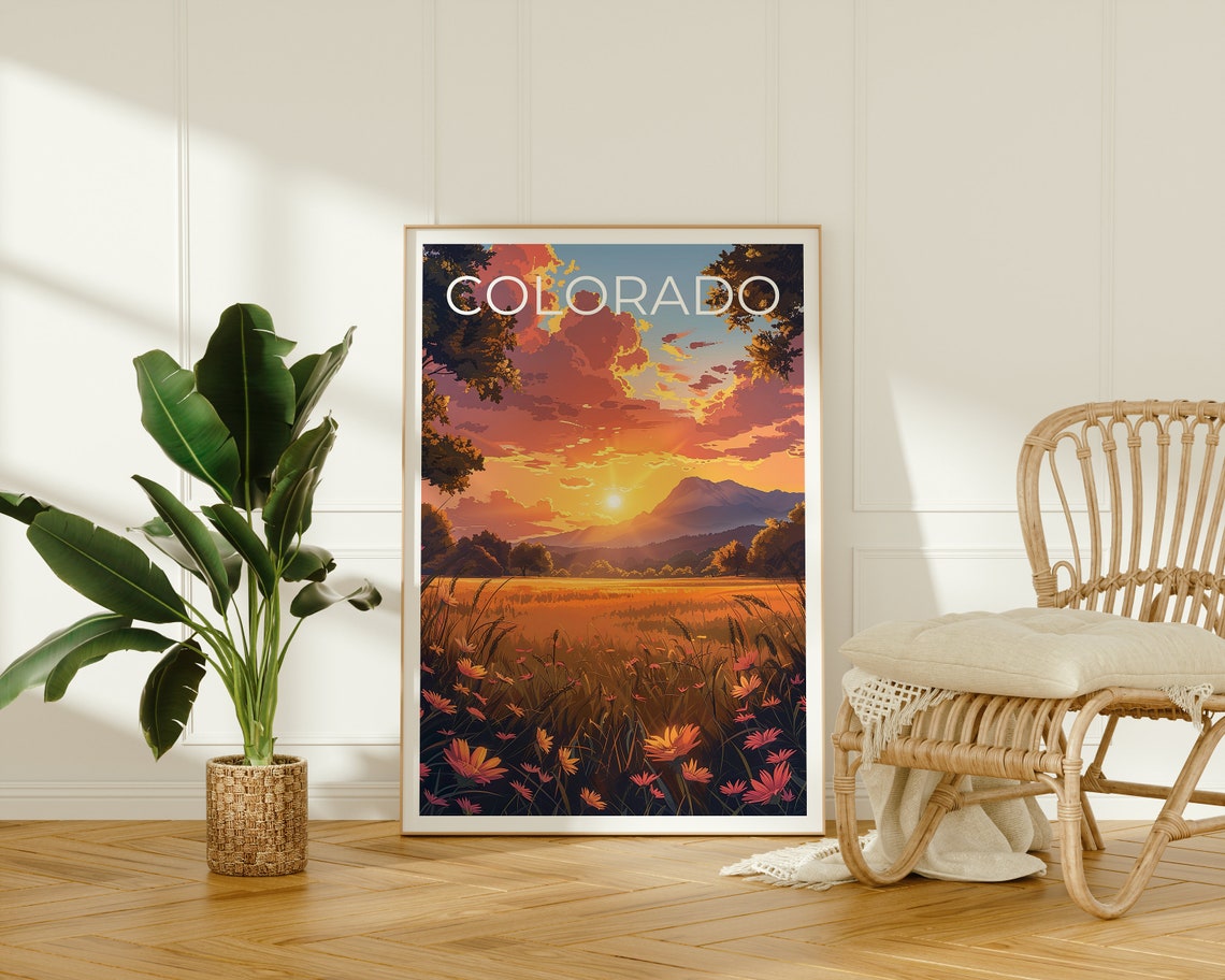 Colorado Wildflower Meadow Sunset Mountain Vista Prairie Travel Poster - Image 2