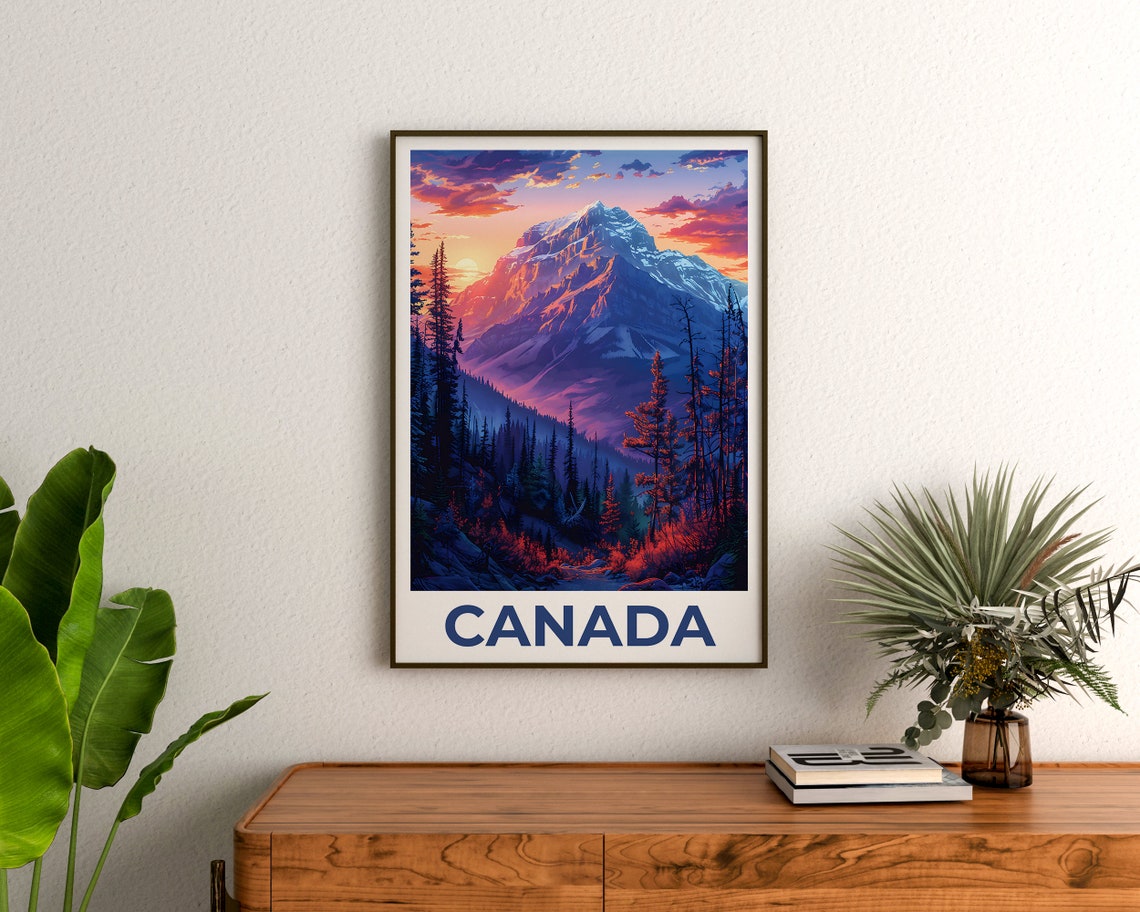 Canada Jasper Mountain Sunset Snow Peak Alpine Forest Travel Poster - Image 3
