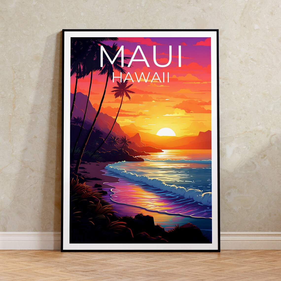 Maui Travel Poster, Hawaii Beach Wall Art Print