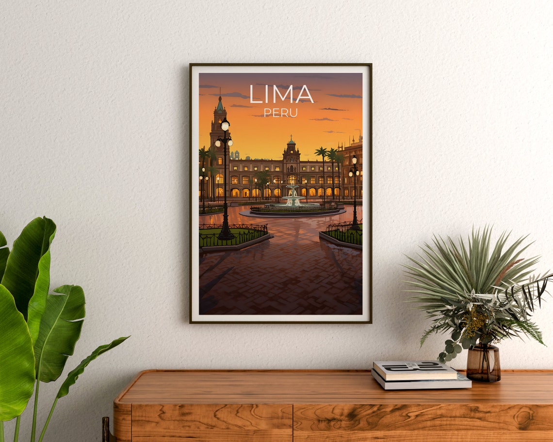Lima Peru Plaza De Armas Fountain Dusk Historic Square View Poster - Image 3