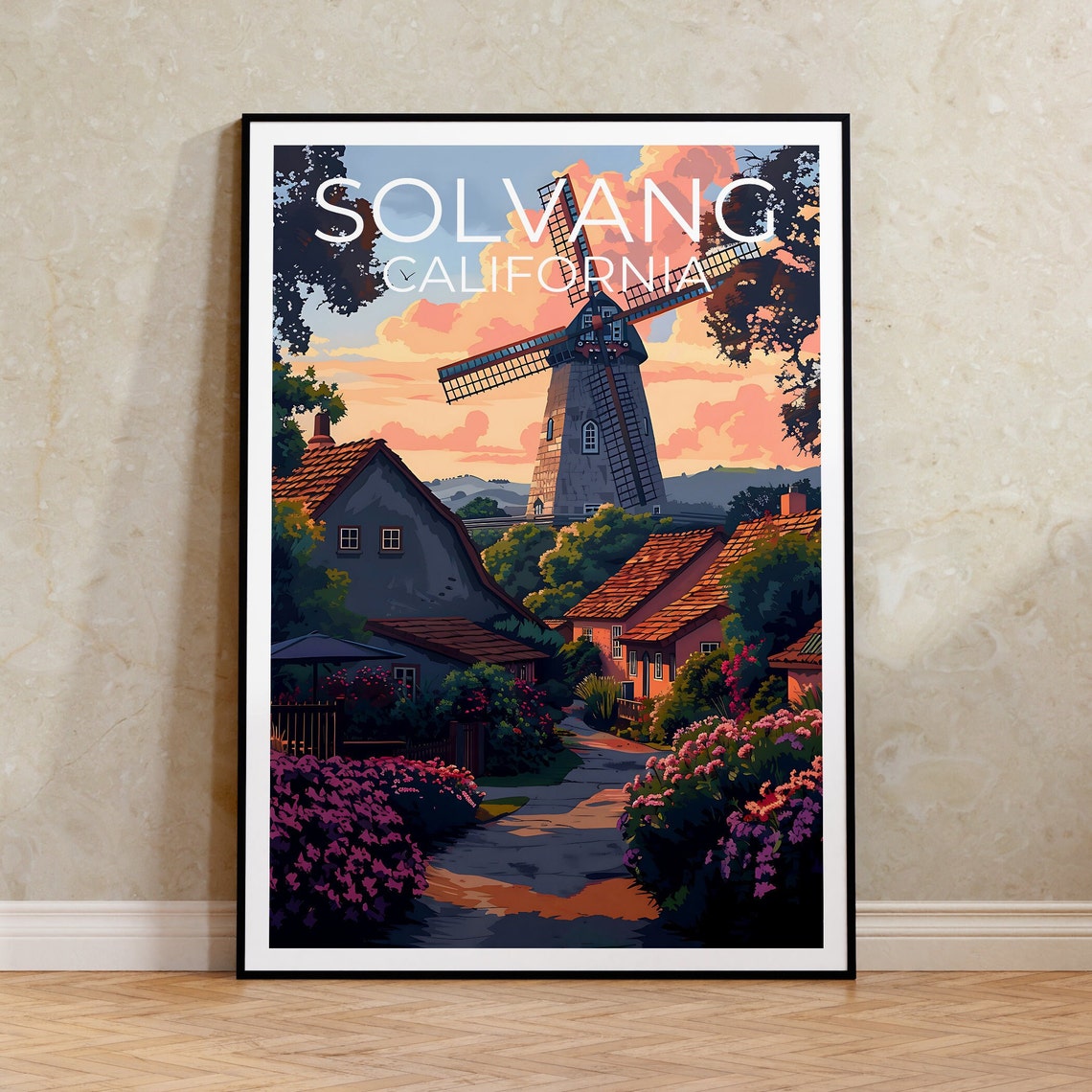Solvang California Windmill Danish Village Garden Path Poster