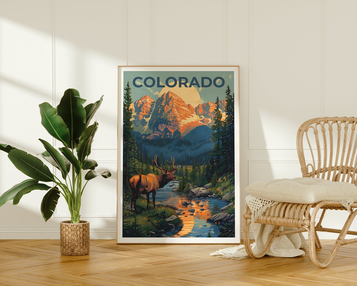 Colorado Rockies Travel Poster, Deer Art Print - Image 2