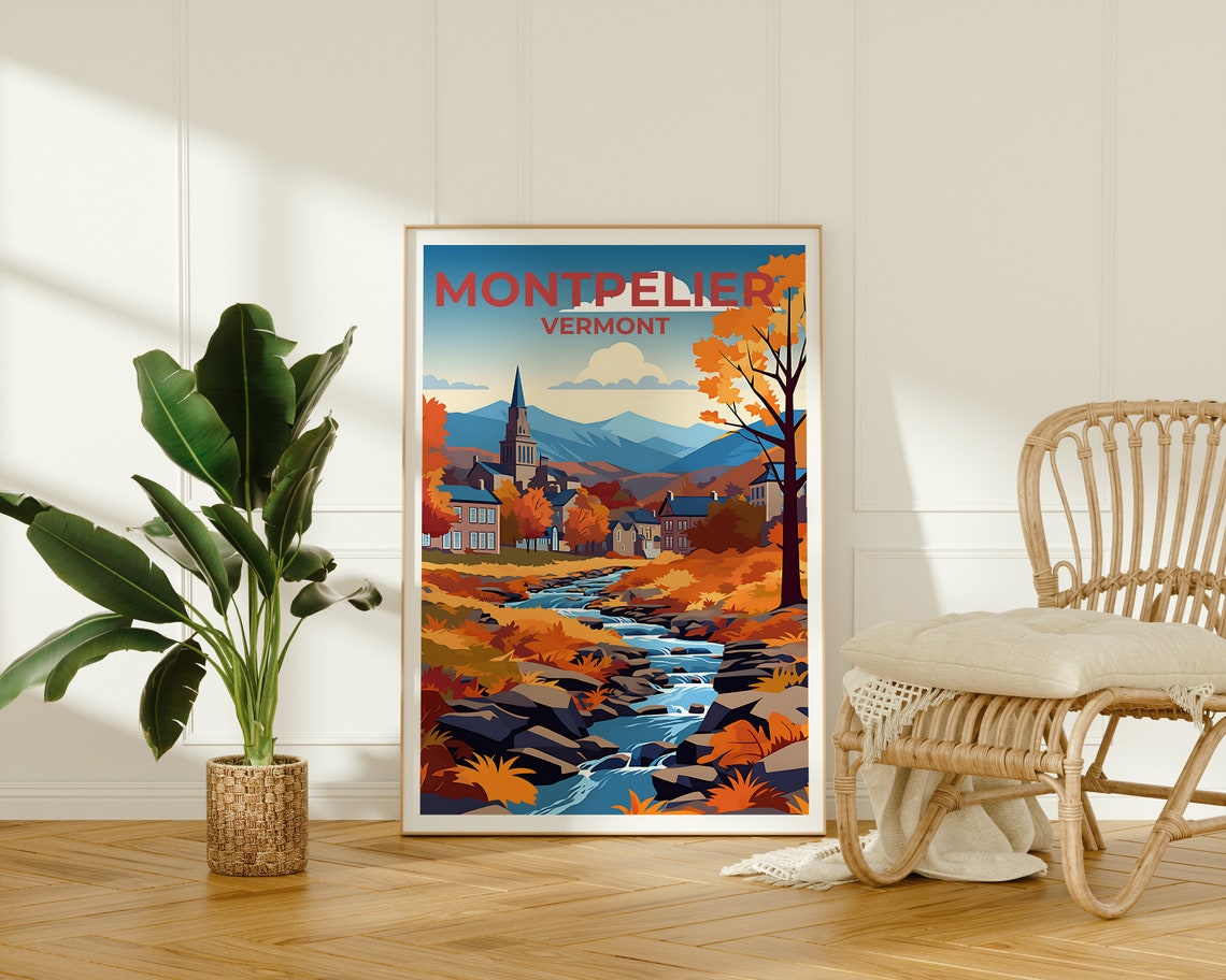 Montpelier Travel Poster Vermont Wall Art Vermont Print Montpelier Poster Autumn Poster City Poster Montpelier Art - Image 2
