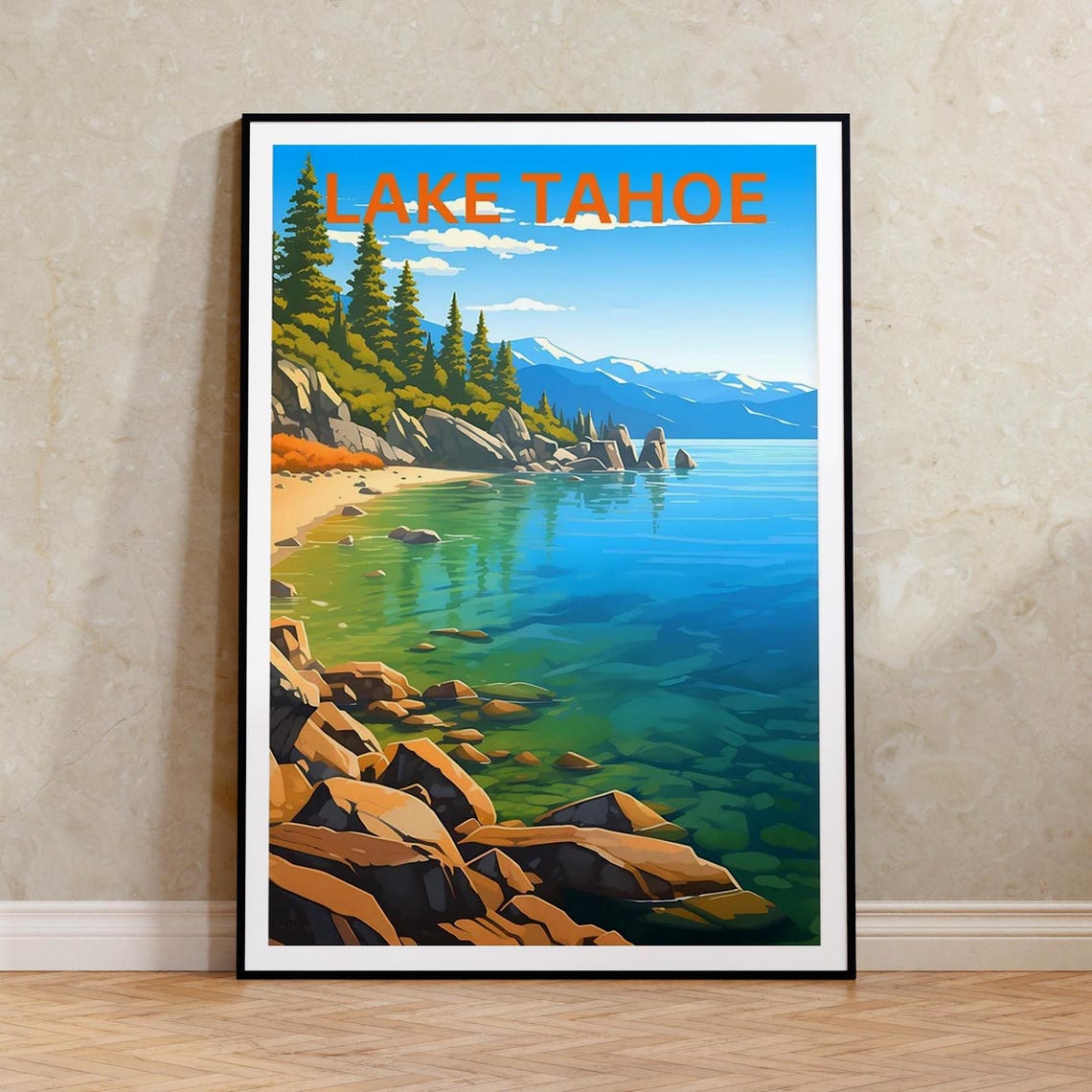 Lake Tahoe Crystal Clear Turquoise Cove Beach Boulder View Poster