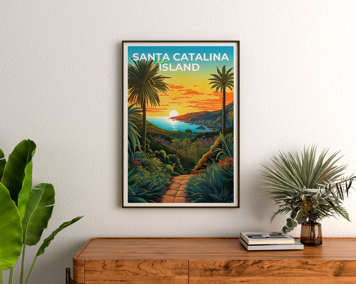 Santa Catalina Island California Palm Trail Sunset Cove Travel Poster - Image 3