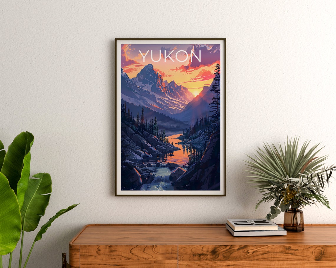 Yukon Canada Mountain Lake Sunset Valley Waterfall View Poster - Image 3