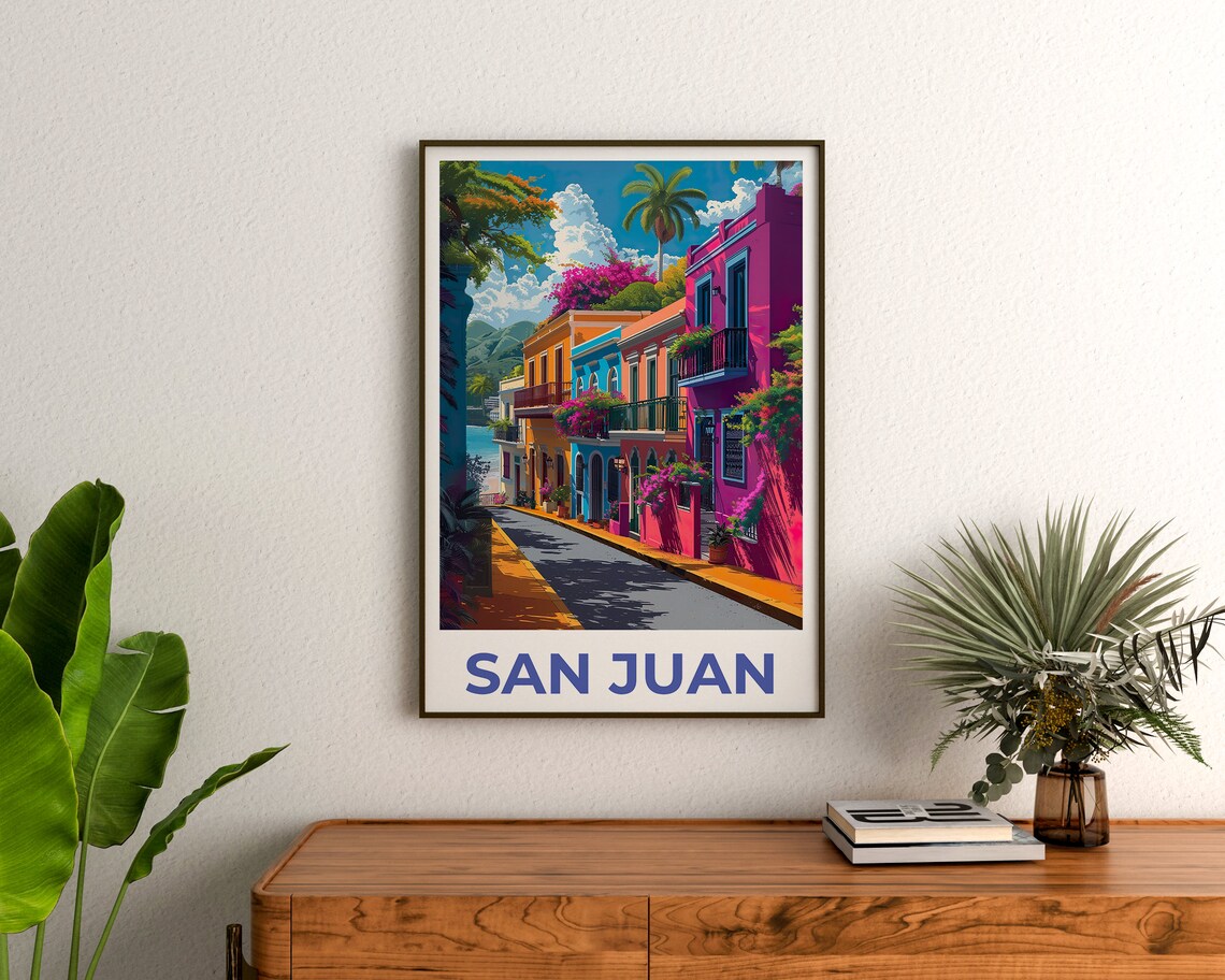 San Juan Puerto Rico Old Town Colorful Street Colonial Travel Poster - Image 3