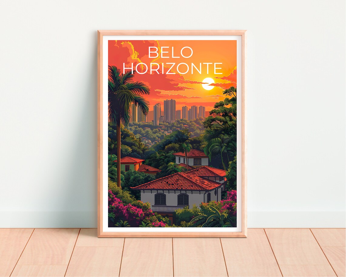 Belo Horizonte Brazil Sunset Skyline Palm Trees Colonial Homes Poster - Image 4